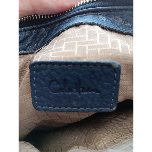Cole Haan Slouchy Leather Crossbody Bag Navy Blue Zip Pockets Adjustable Strap - Picture 3 of 7